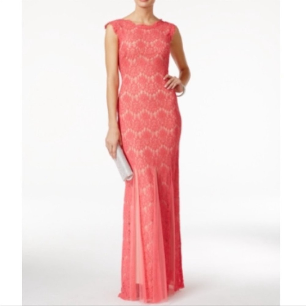 NWOT Betsy & Adam Coral Lace Wedding Date Dress 4P